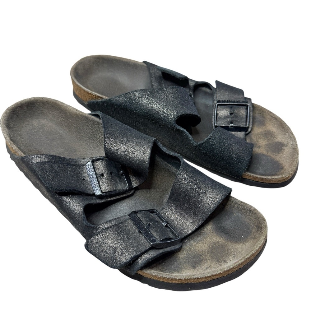 Birkenstock Arizona Black Leather Sandals EU 38 US 7 7.5 Double Strap Comfort